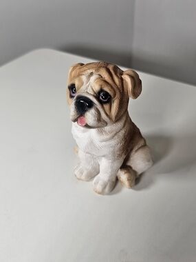 Brown and White Bulldog Dog Figurine - Decorative Pet Statue